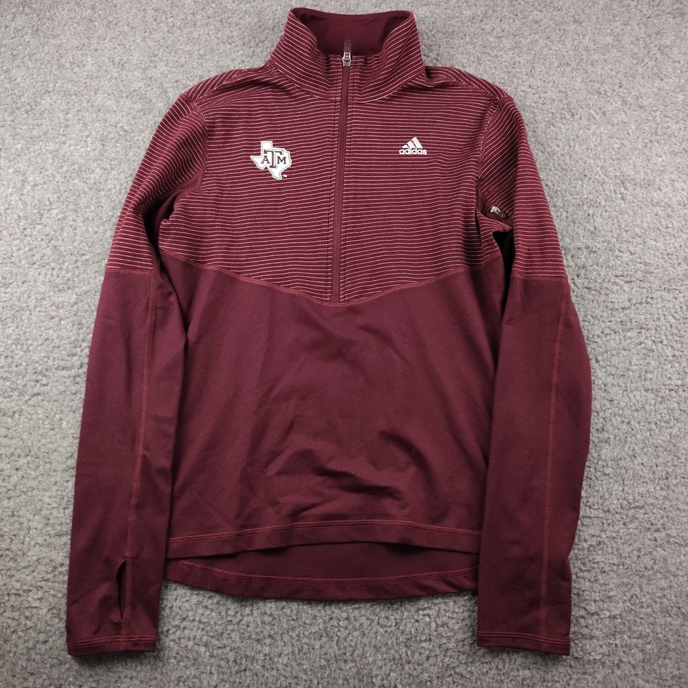 Texas A&M Adidas 1/4 Zip Sz Medium Womens Climalite Maroon Striped Pullover EUC